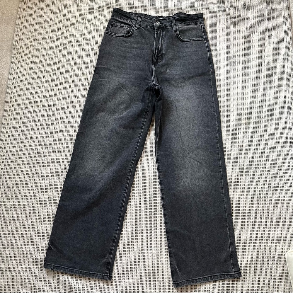 Forever 21 Dark Wash Black Denim Wide Leg Jeans Size 30